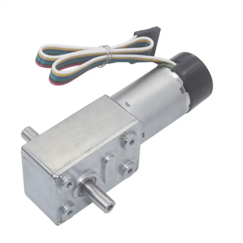 Compact size DC worm gear motor with dual shaft and encoder 6V - 66RPM