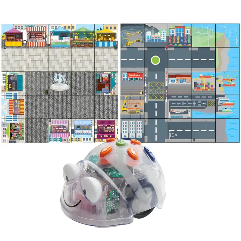 Blue-Bot See & Say Coding Robot with Marketplace Mat, Transport & Industry Mat, Kids Educational STEM Robots, Programming Classroom Activity Play Mats