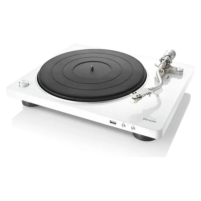 Denon DP-450USB Semi-automatic belt-drive turntable with pre-mounted cartridge, USB output and built-in phono preamp (White) - DP450USBWTEM