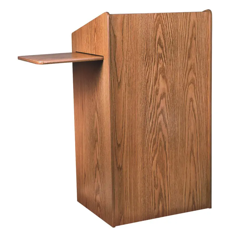 Aristocrat Full Floor Lectern/Podium with 2 Built-in and 1 Slide-Out Side Shelf in MediumOak- 600MO