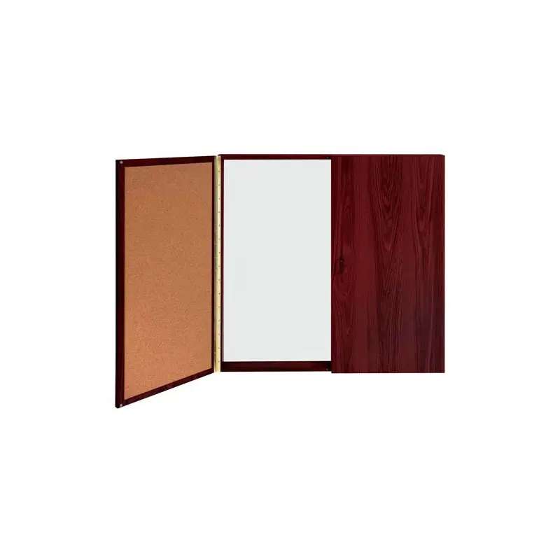 Conference Cabinet - Porcelain Magnetic Whiteboard w/Cork on Interior of Doors - Mahogany
