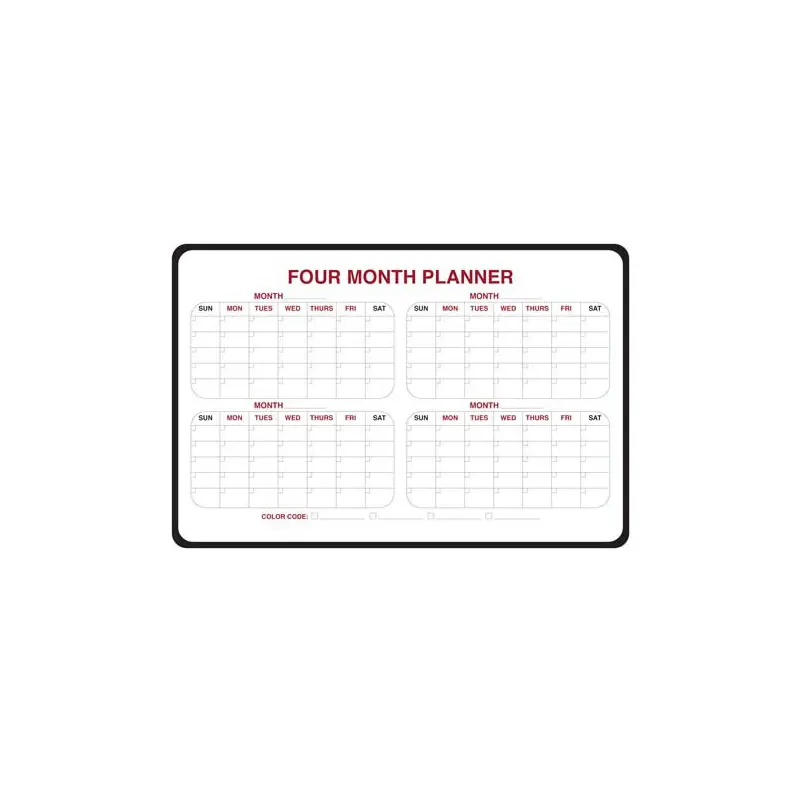 36" x 24" 4-Month Dry Erase Planner - Radius Corners and Black Vinyl Frame