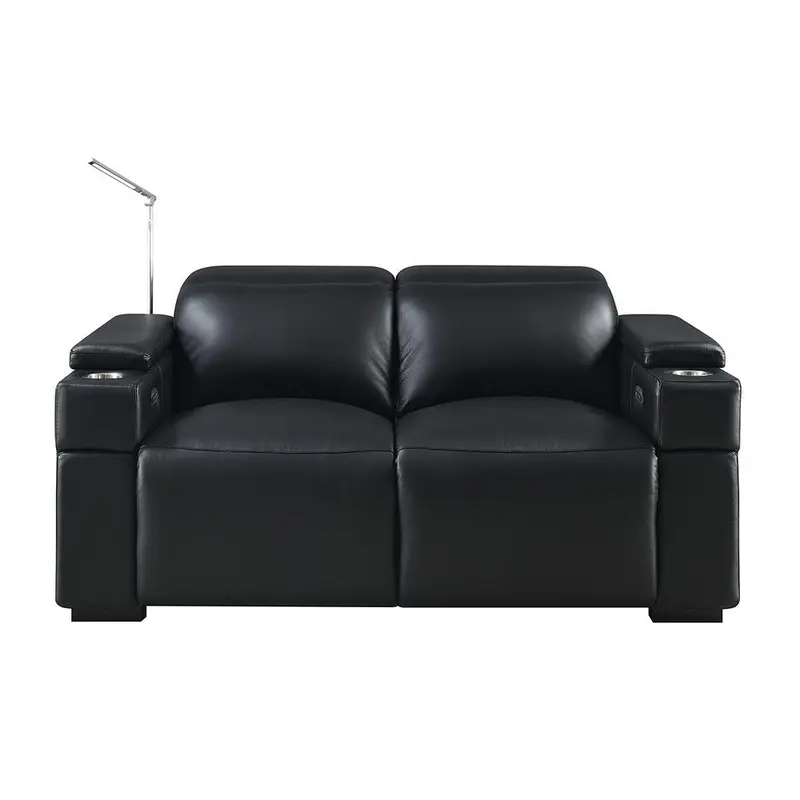 RowOne Calveri Black Leather 2 Seat Loveseat Power Recline