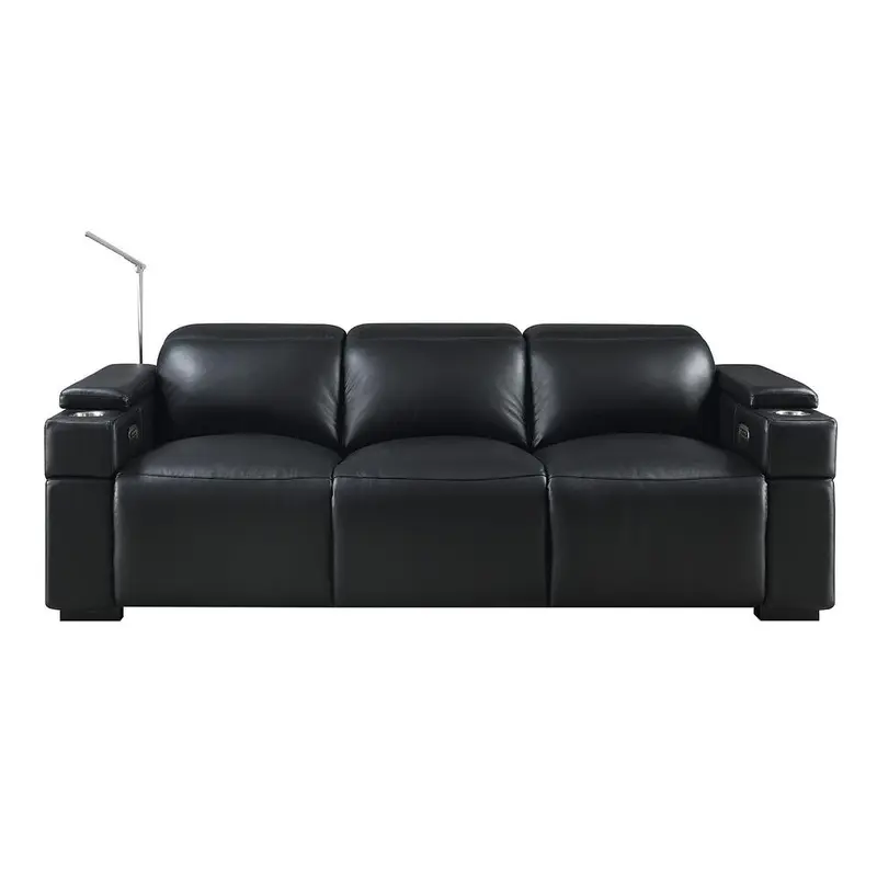 RowOne Calveri Black Leather 3 Seat Sofa Power Recline