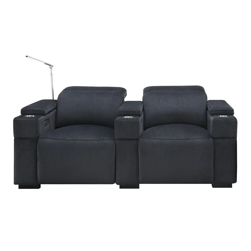 RowOne Calveri Microfiber Fabric 2 Chair Straight Row Power Recline - Charcoal