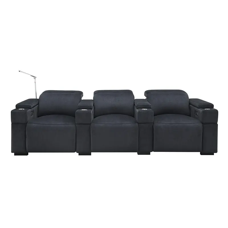 RowOne Calveri Microfiber Fabric 3 Chair Straight Row Power Recline - Charcoal