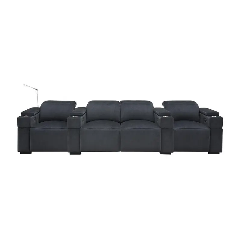 RowOne Calveri Microfiber Fabric 4 Chair Straight Row with Loveseat Power Recline - Charcoal