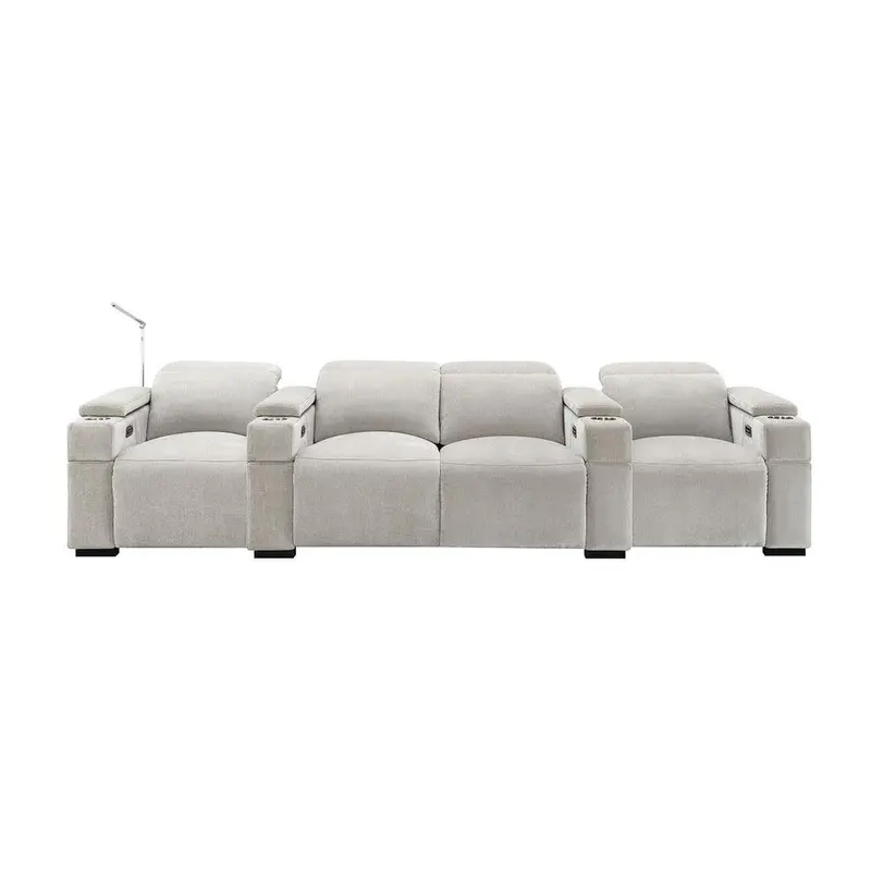 RowOne Calveri Microfiber Fabric 4 Chair Straight Row with Loveseat Power Recline - Taupe