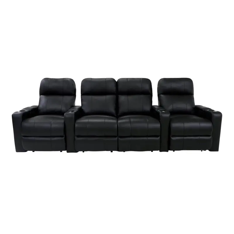 RowOne Prestige Black Leather 4 Chair Straight Row with Loveseat Motorized