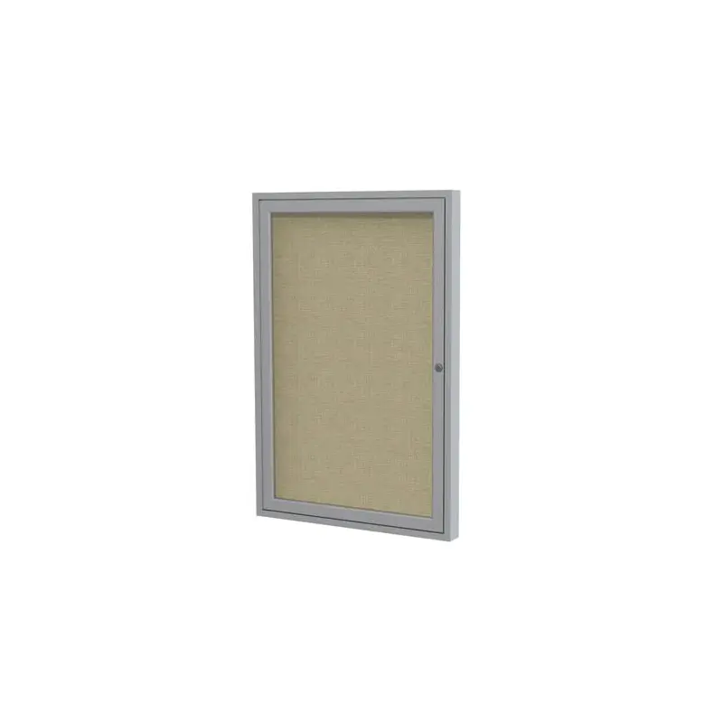 18" x 24" 1-Door Satin Aluminum Frame Enclosed Fabric Tackboard - Beige