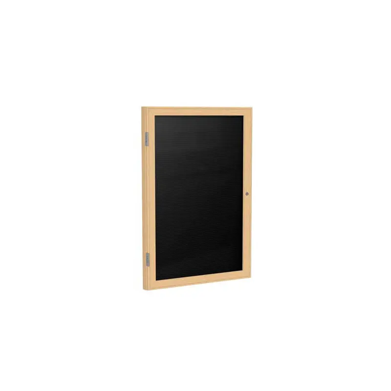 18" x 24" 1-Door Wood Frame Oak Finish Enclosed Flannel Letterboard - Black