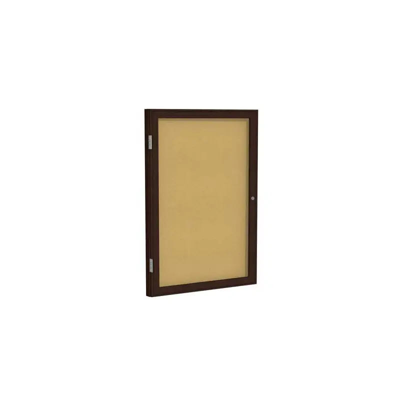 18" x 24" 1-Door Wood Frame Walnut Finish Enclosed Tackboard - Natural Cork