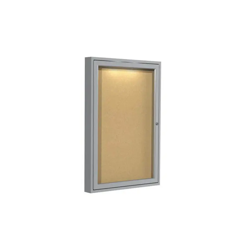 24" x 36" 1-Door Aluminum Frame Enclosed Natural Cork Tackboard w/ Concealed Lighting