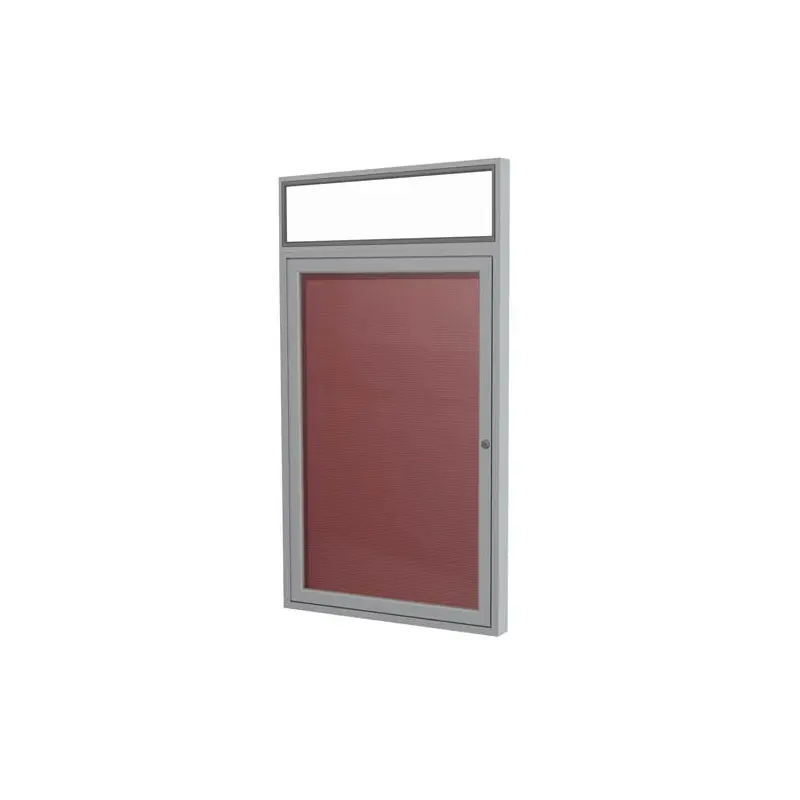 24" x 36" 1-Door Satin Alum Frame w/Illuminated Headliner Enclosed Vinyl Letterboard - Burgundy