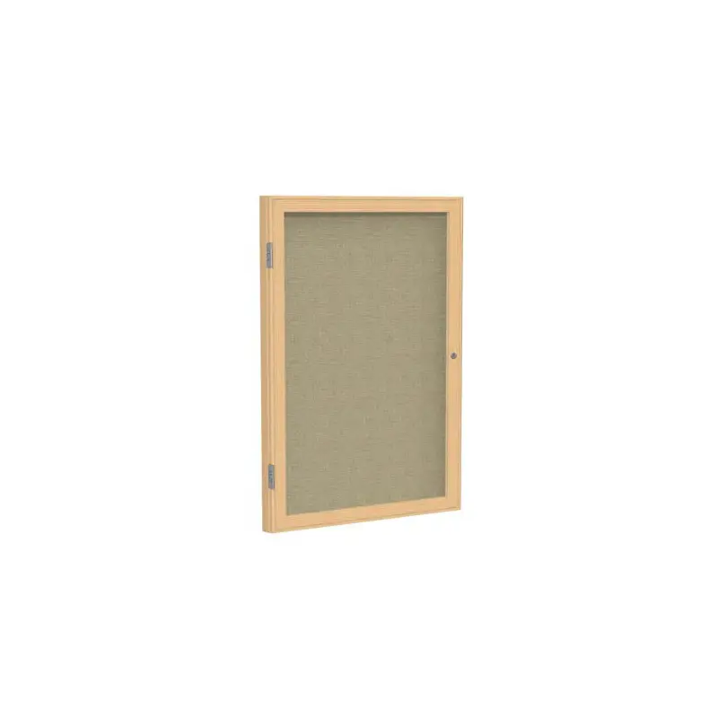 24" x 36" 1-Door Wood Frame Oak Finish Enclosed Fabric Tackboard - Beige