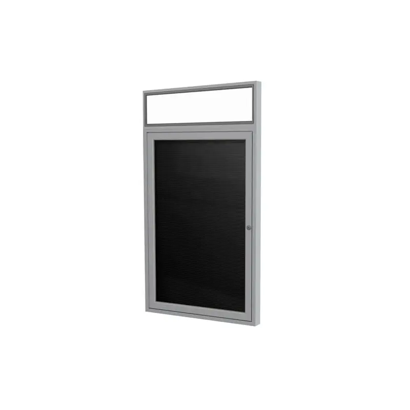 30" x 36" 1-Door Satin Alum Frame w/ Headliner Enclosed Vinyl Letterboard - Black