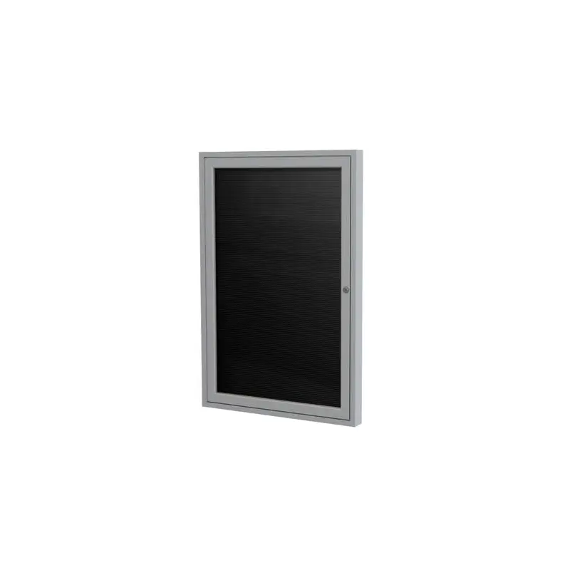 30" x 36" 1-Door Satin Aluminum Frame Enclosed Flannel Letterboard - Black