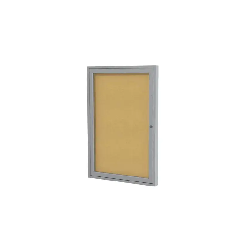 30" x 36" 1-Door Satin Aluminum Frame Enclosed Tackboard - Natural Cork