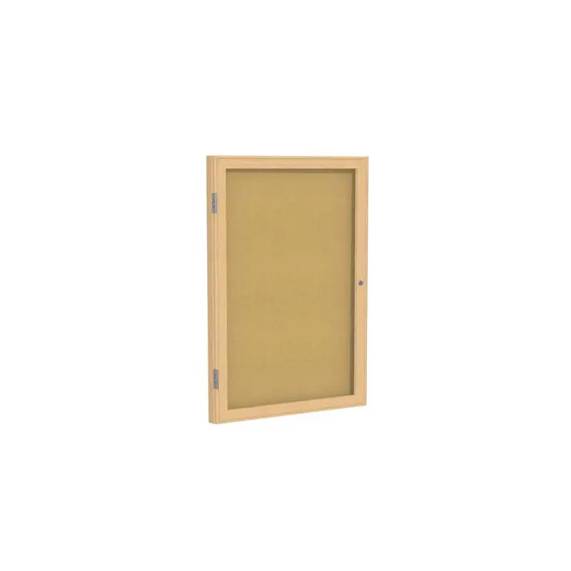 30" x 36" 1-Door Wood Frame Oak Finish Enclosed Tackboard - Natural Cork