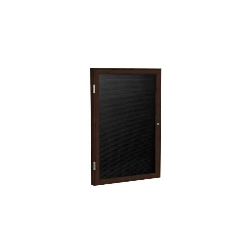 30" x 36" 1-Door Wood Frame Walnut Finish Enclosed Flannel Letterboard - Black