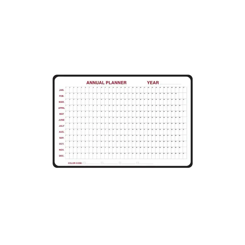 36" x 24" Annual Dry Erase Planner - Radius Corners and Black Vinyl Frame