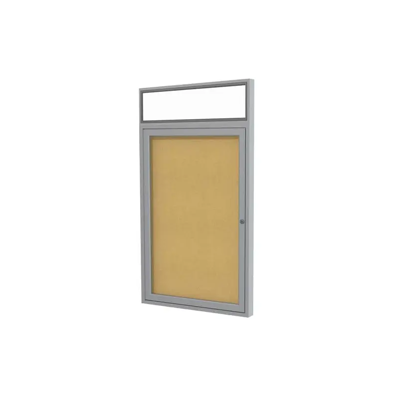 36" x 36" 1-Door Satin Alum Frame w/ Headliner Enclosed Tackboard - Natural Cork