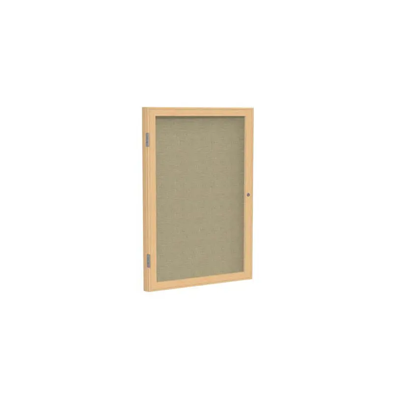 36" x 36" 1-Door Wood Frame Oak Finish Enclosed Fabric Tackboard - Beige