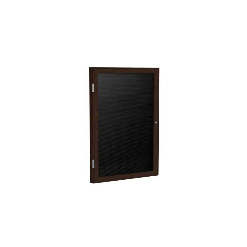 36" x 36" 1-Door Wood Frame Walnut Finish Enclosed Flannel Letterboard - Black