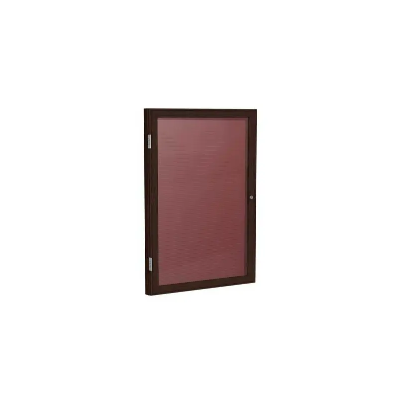36" x 36" 1-Door Wood Frame Walnut Finish Enclosed Flannel Letterboard - Burgundy