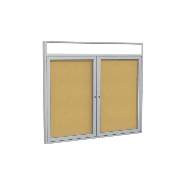 48" x 36" 2-Door Satin Alum Frame w/ Headliner Enclosed Tackboard - Natural Cork