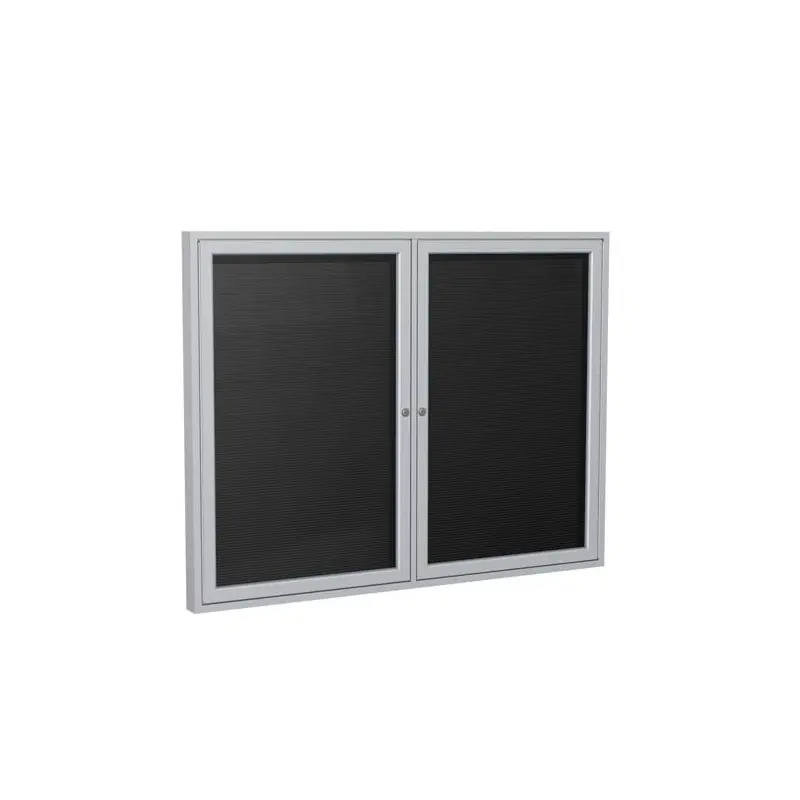 48" x 36" 2-Door Satin Aluminum Frame Enclosed Flannel Letterboard - Black