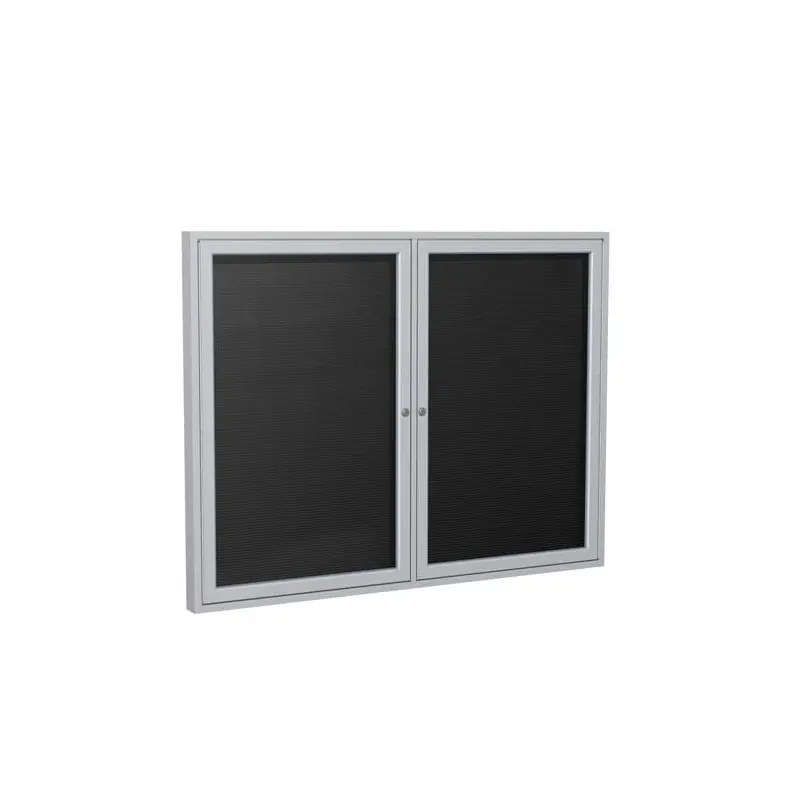 48" x 36" 2-Door Satin Aluminum Frame Enclosed Vinyl Letterboard - Black