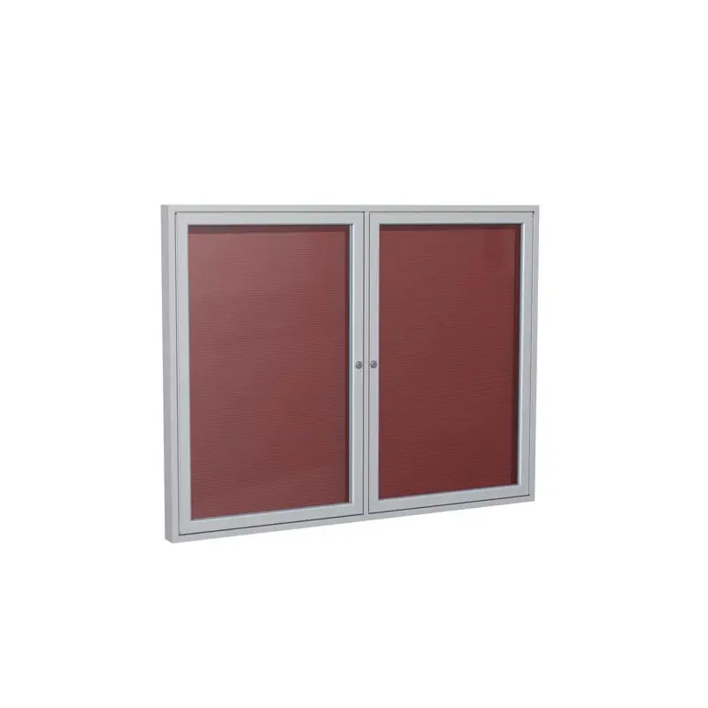 48" x 36" 2-Door Satin Aluminum Frame Enclosed Vinyl Letterboard - Burgundy