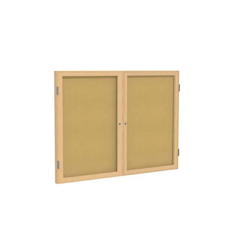 48" x 36" 2-Door Wood Frame Oak Finish Enclosed Tackboard - Natural Cork