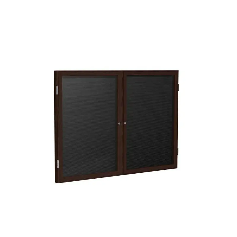 48" x 36" 2-Door Wood Frame Walnut Finish Enclosed Flannel Letterboard - Black