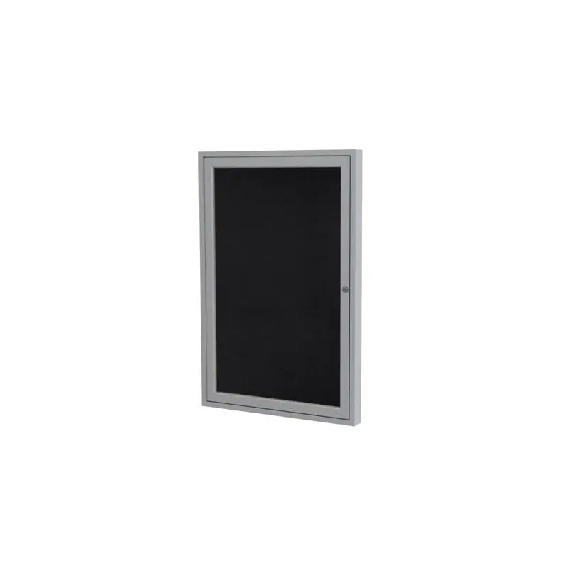18" x 24" 1-Door Satin Aluminum Frame Enclosed Recycled Rubber Tackboard - Black