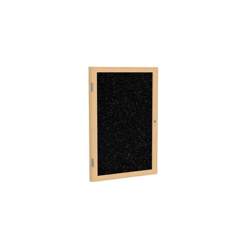 18" x 24" 1-Door Wood Frame Oak Finish Enclosed Recycled Rubber Tackboard - Tan Speckled