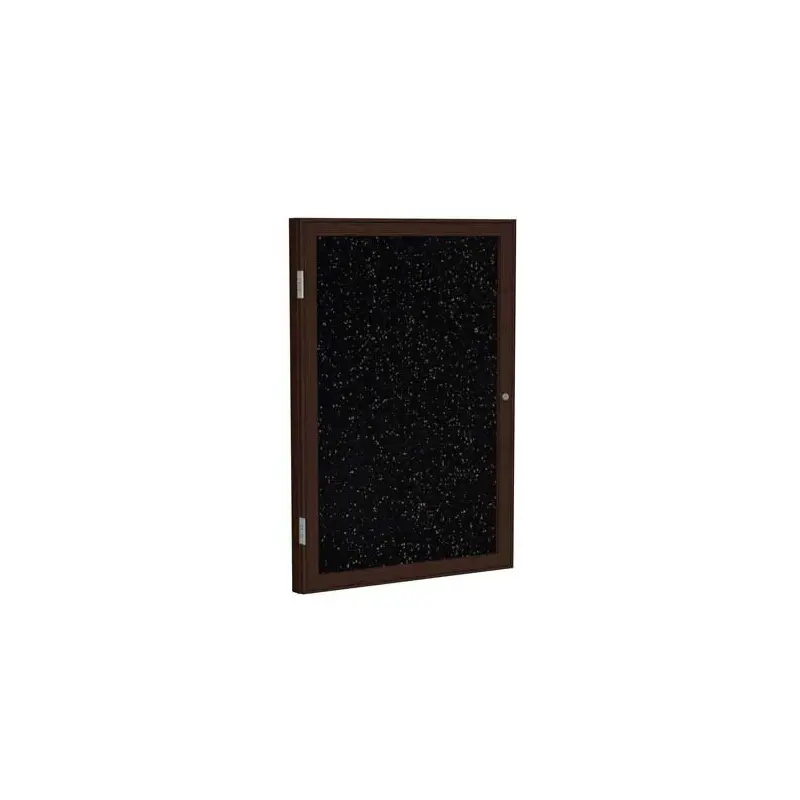 18" x 24" 1-Door Wood Frame Walnut Finish Enclosed Recycled Rubber Tackboard - Tan Speckled