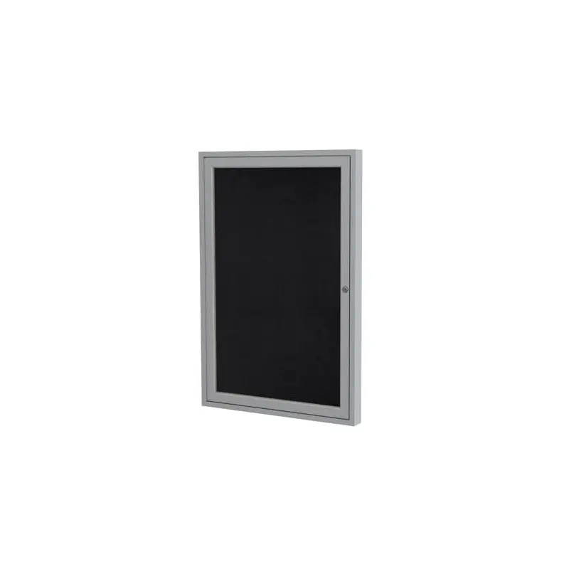 24" x 36" 1-Door Satin Aluminum Frame Enclosed Recycled Rubber Tackboard - Black