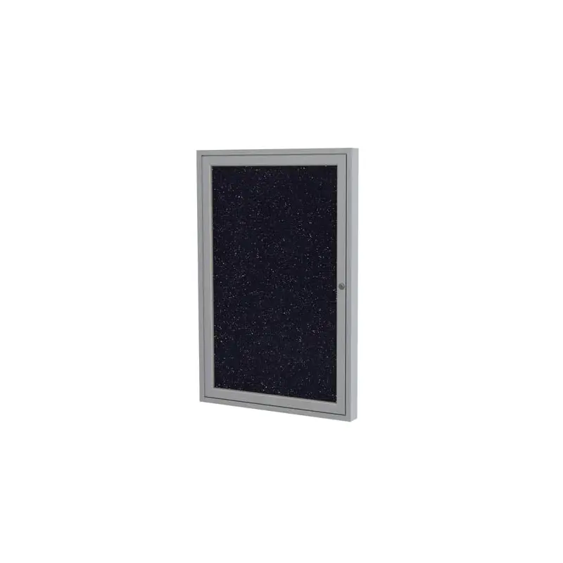 24" x 36" 1-Door Satin Aluminum Frame Enclosed Recycled Rubber Tackboard - Confetti