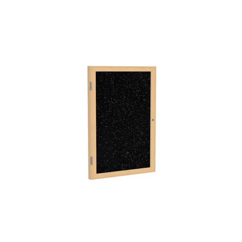 24" x 36" 1-Door Wood Frame Oak Finish Enclosed Recycled Rubber Tackboard - Tan Speckled