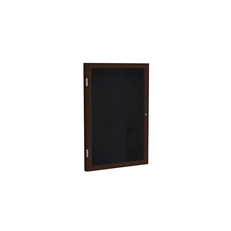 24" x 36" 1-Door Wood Frame Walnut Finish Enclosed Recycled Rubber Tackboard - Black
