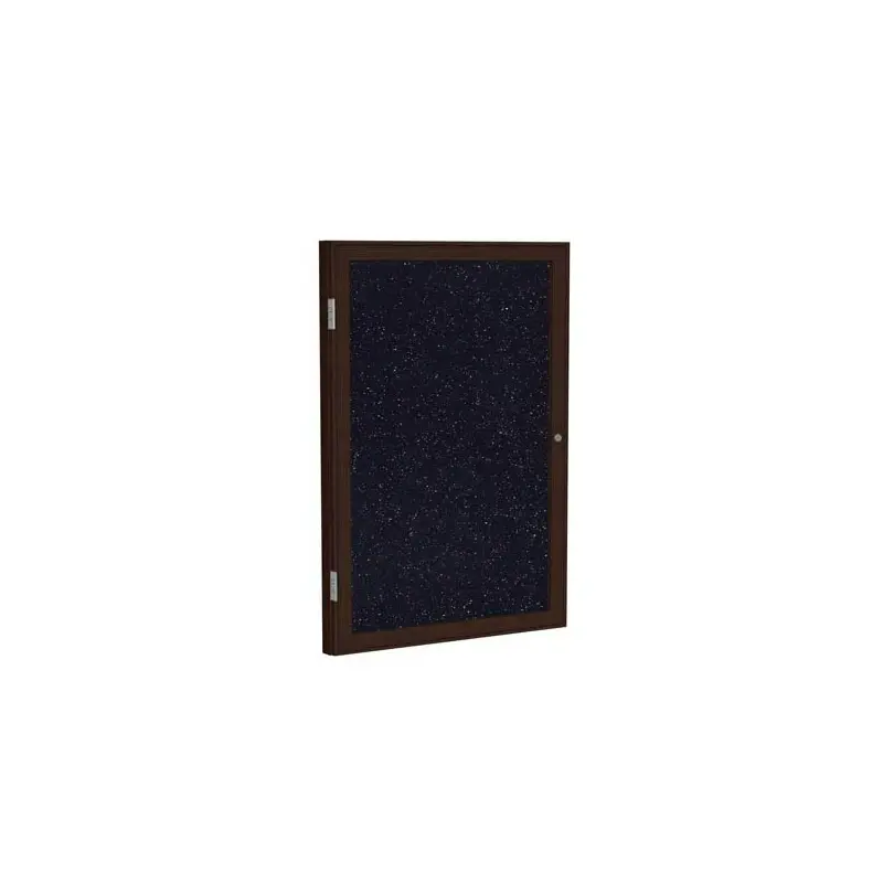 30" x 36" 1-Door Wood Frame Walnut Finish Enclosed Recycled Rubber Tackboard - Confetti