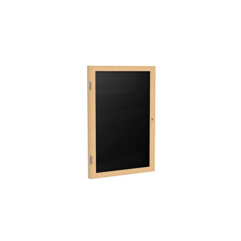 36" x 36" 1-Door Wood Frame Oak Finish Enclosed Flannel Letterboard - Black