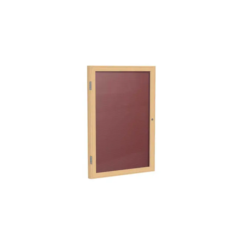 36" x 36" 1-Door Wood Frame Oak Finish Enclosed Flannel Letterboard - Burgundy