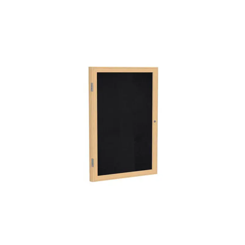 36" x 36" 1-Door Wood Frame Oak Finish Enclosed Recycled Rubber Tackboard - Black