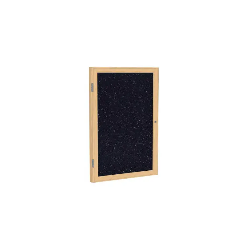 36" x 36" 1-Door Wood Frame Oak Finish Enclosed Recycled Rubber Tackboard - Confetti
