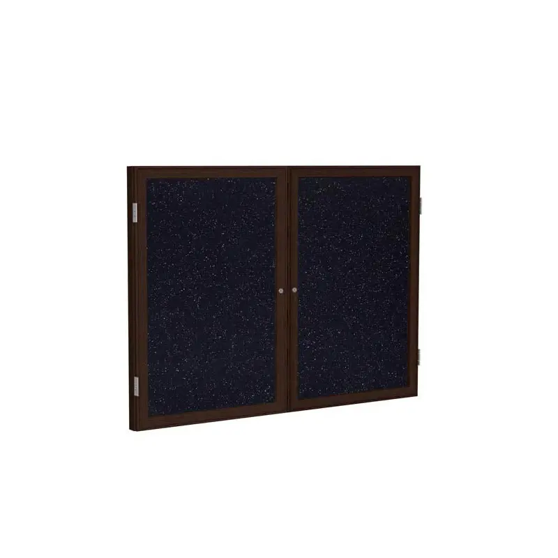 60" x 36" 2-Door Wood Frame Walnut Finish Enclosed Recycled Rubber Tackboard - Confetti
