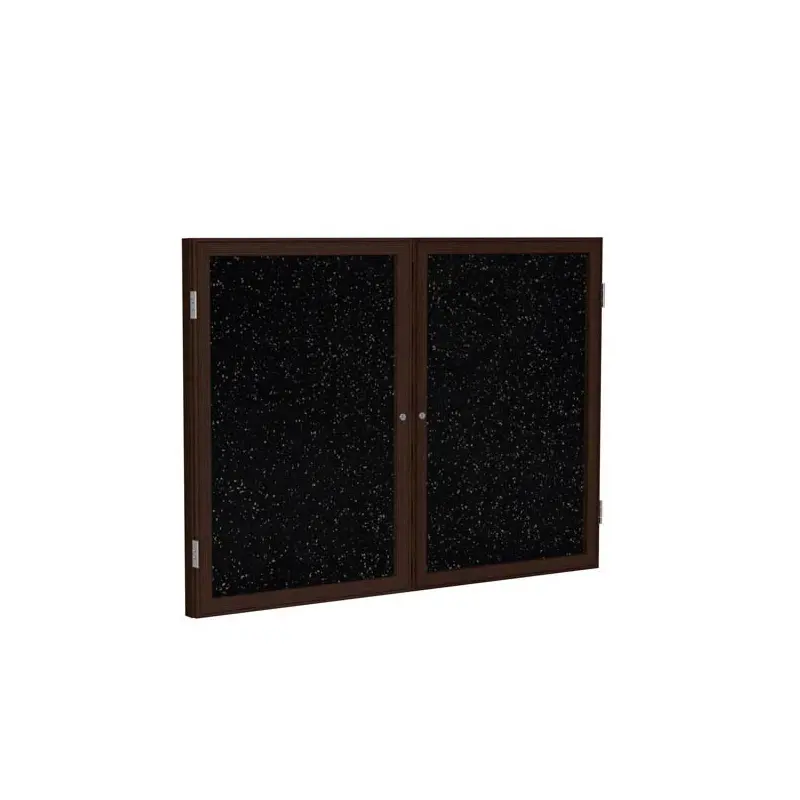 60" x 36" 2-Door Wood Frame Walnut Finish Enclosed Recycled Rubber Tackboard - Tan Speckled