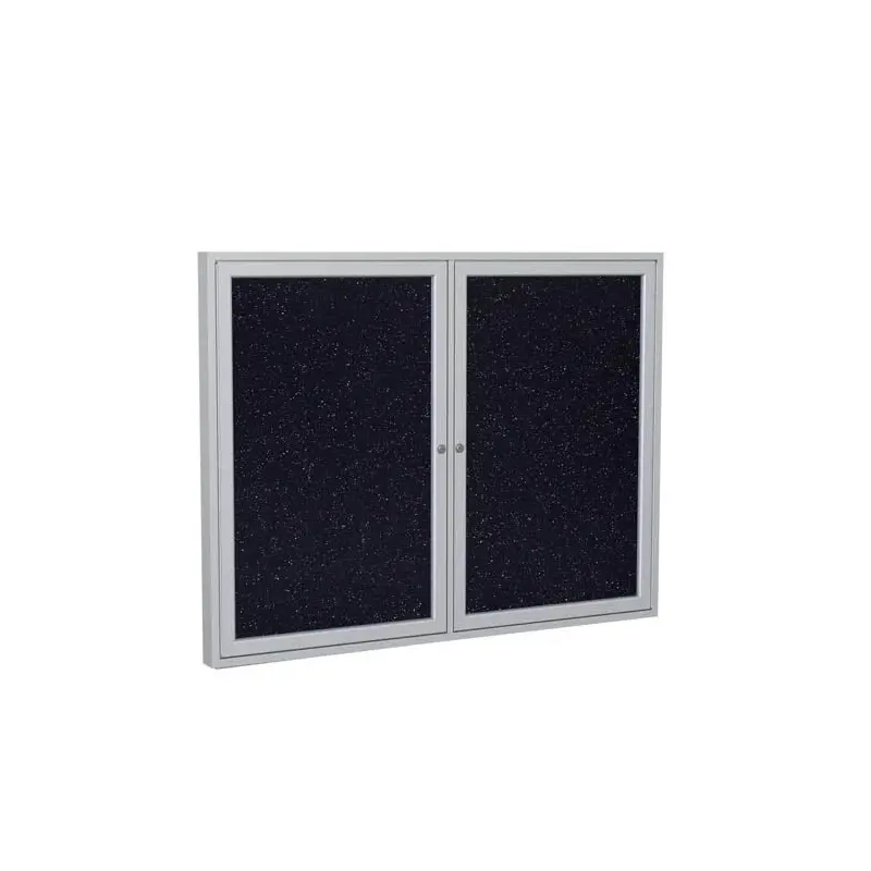 60" x 48" 2-Door Satin Aluminum Frame Enclosed Recycled Rubber Tackboard - Confetti